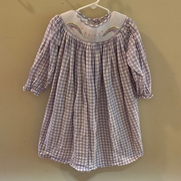 Smocked Purple Gingham Kids Dress - Picture 1 of 3